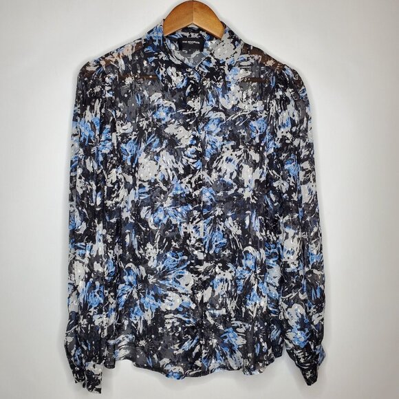 The Kooples Tops - The Kooples Paris Womens Blue White Metallic Fitted Button Front Shirt Size 2
